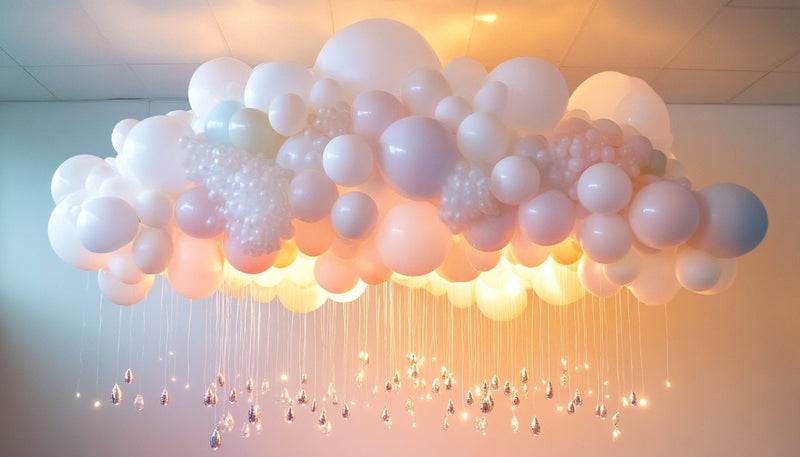 Pastel balloon cloud with dangling crystal accents