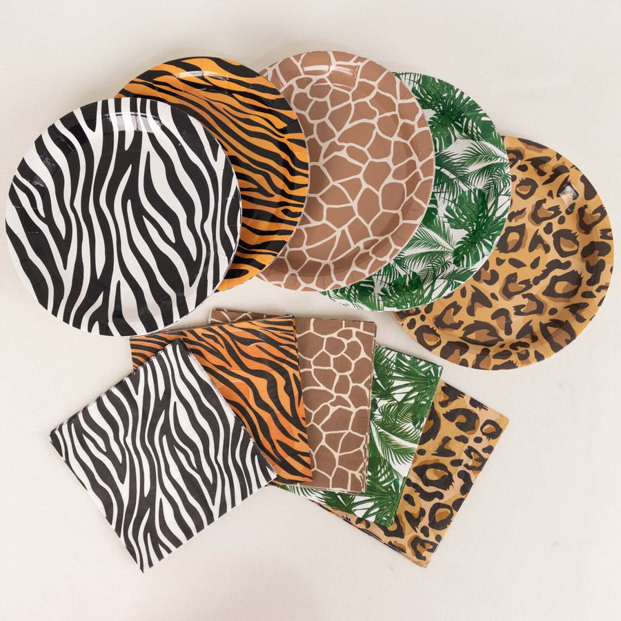 60 Pcs Animal Safari Print Disposable Dinnerware Set, Jungle Theme Paper Plates and Napkins Party