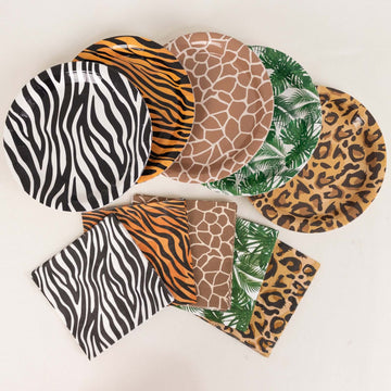 60 Pcs Paper Dinnerware Set with Animal Safari Print - Jungle Theme Party Plates and Napkins for 30 Guests