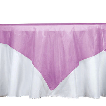 60"x60" Fuchsia Sheer Organza Square Table Overlay