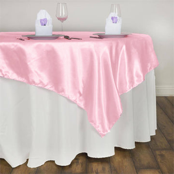 60''x60" Pink Lily Embossed Satin Square Table Overlay - Clearance SALE