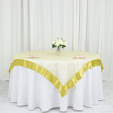 60"x60" Yellow Satin Edge Embroidered Sheer Organza Square Table Overlay