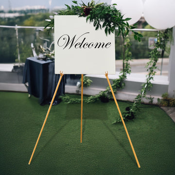 65" Heavy Duty Gold Metal Easel Stand - Portable and Adjustable Tripod for Wedding Signs, Posters, and Art