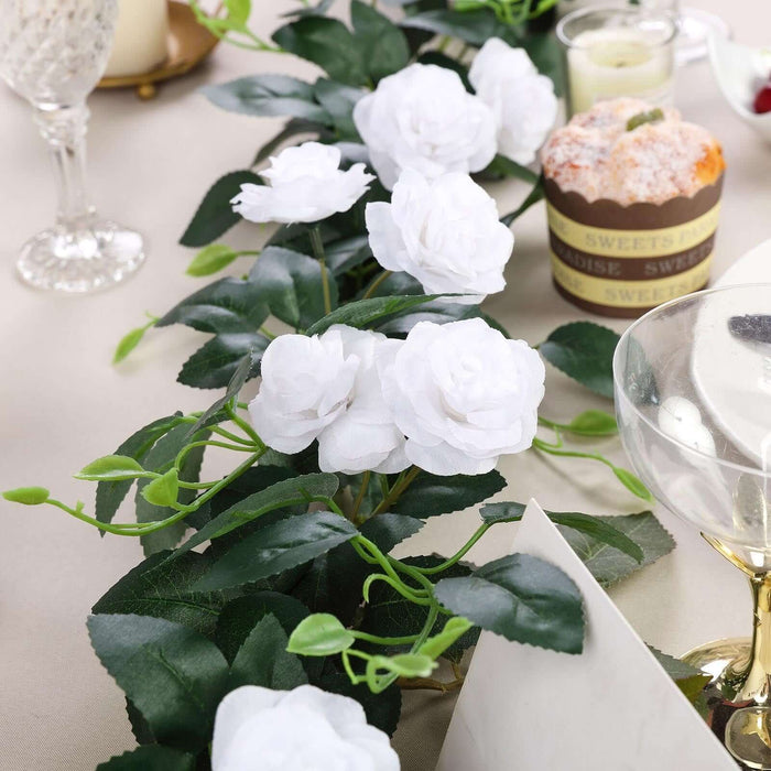 6ft | 20 White Artificial Silk Roses Flower Garland, Hanging Vine