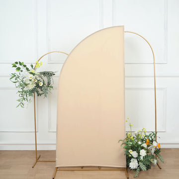 6ft Matte Beige Spandex Half Moon Chiara Backdrop Stand Cover, Custom Fitted Wedding Arch Cover