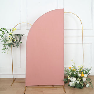 Elevate Your Event Decor with the 6ft Matte Dusty Rose Spandex Half Moon Chiara Backdrop Stand Cover