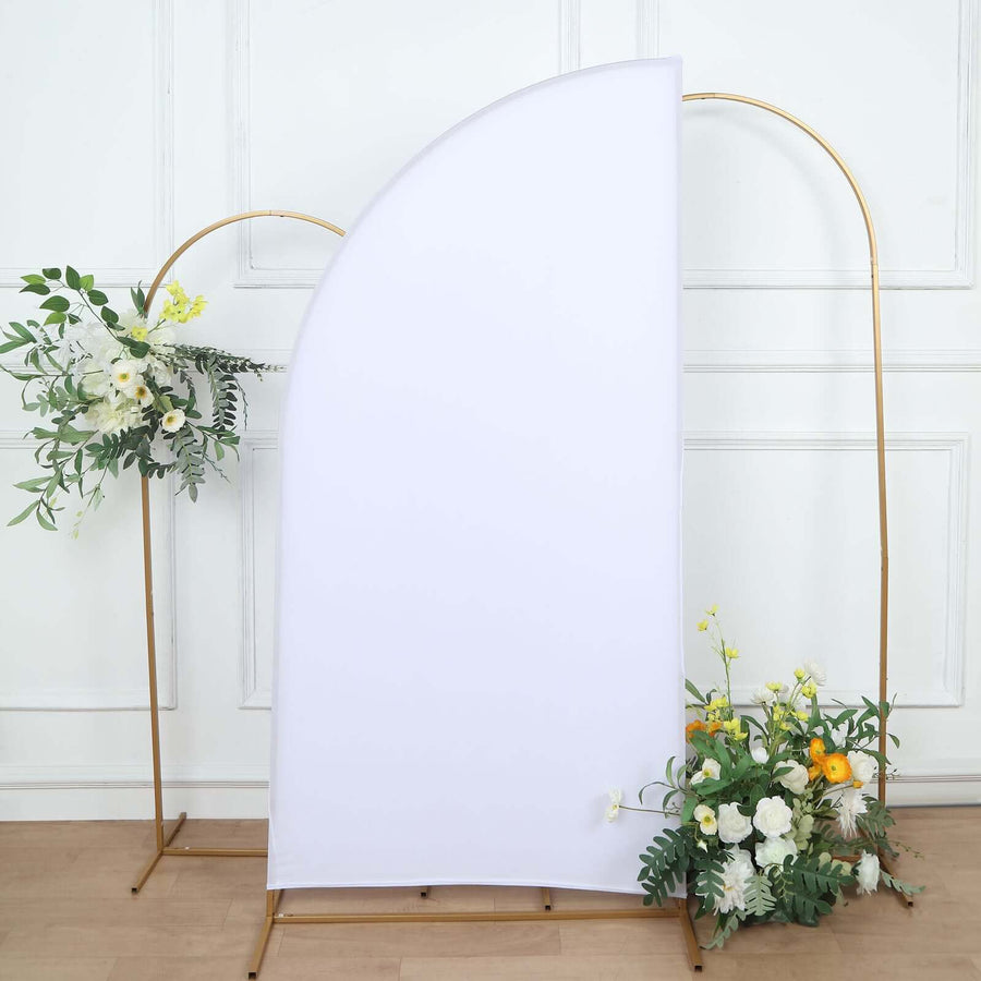 6ft Matte White Spandex Half Moon Chiara Backdrop Stand Cover, Custom Fitted Wedding Arch Cover