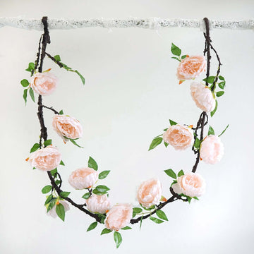 6ft Blush Artificial Silk Peony Hanging Flower Garland, Faux Vine