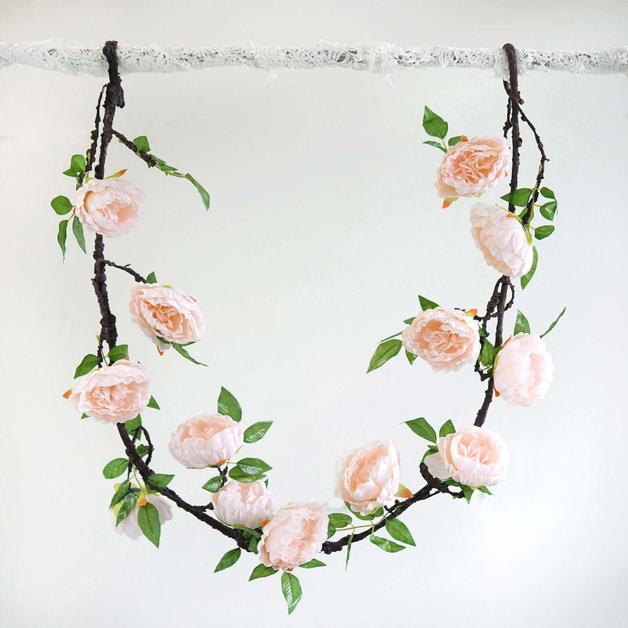 6ft | Blush/Rose Gold Artificial Silk Peony Hanging Flower Garland, Faux Vine