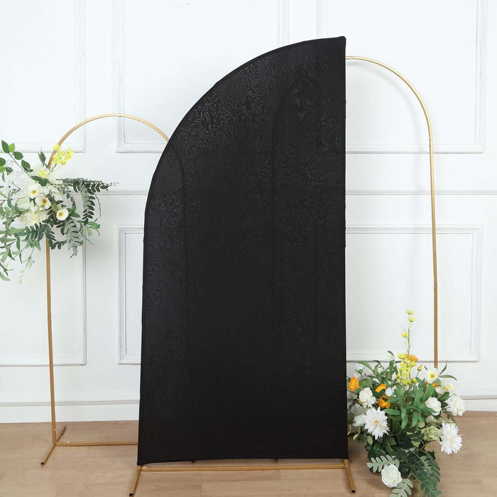 6ft Matte Black Spandex Half Moon Chiara Backdrop Stand Cover, Custom Fitted Wedding Arch Cover