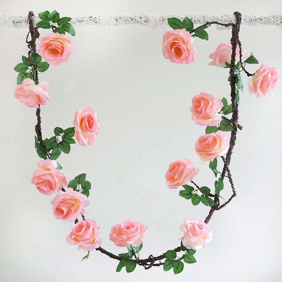 6ft | Pink Artificial Silk Rose Hanging Flower Garland, Faux Vine