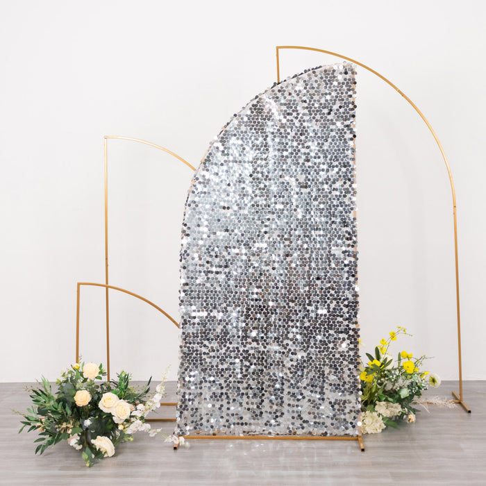 6ft Silver Double Sided Big Payette Sequin Chiara Wedding Arch Cover For Half Moon Backdrop Stand