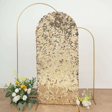 6ft Sparkly Champagne Double Sided Big Payette Sequin Chiara Backdrop Stand Cover For Fitted Round Top Wedding Arch