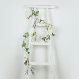 6ft White Silk Rose Peony Flower Garland, Mixed Floral Greenery Garland