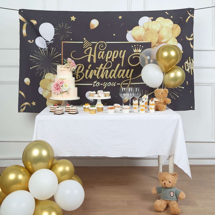 6ftx3ft Black / Gold Happy Birthday Polyester Background Banner