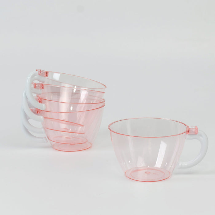 25-Pack Disposable Plastic Coffee Cups with Handles - 6oz Transparent Blush Hard Tea Mugs