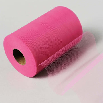 6"x100 Yards Fuchsia Tulle Fabric Bolt, Sheer Fabric Spool Roll For Crafts