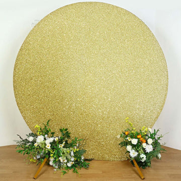 7.5ft Champagne Metallic Shimmer Tinsel Spandex Round Wedding Arch Cover, 2-Sided Photo Backdrop