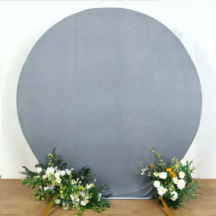 7.5ft Dusty Blue Soft Velvet Fitted Round Wedding Arch Cover