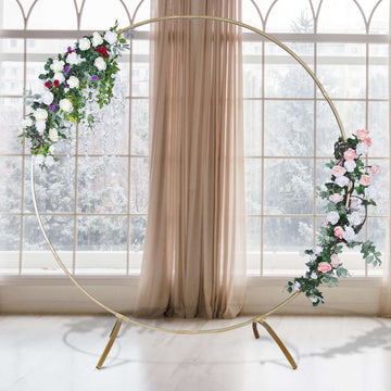 7.5ft Heavy Duty Gold Metal Round Wedding Arch Photo Backdrop Stand