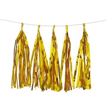 7.5ft Long Metallic Gold Foil Tassels Fringe Garland, Tinsel Streamer Party Backdrop Decorations