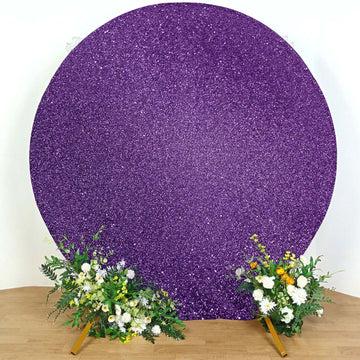 7.5ft Purple Metallic Shimmer Tinsel Spandex Round Wedding Arch Cover, 2-Sided Photo Backdrop