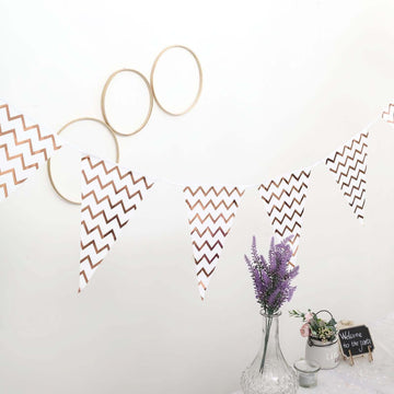 7.5ft Rose Gold Chevron Print Triangle Pennant Flag Party Banner - Clearance SALE