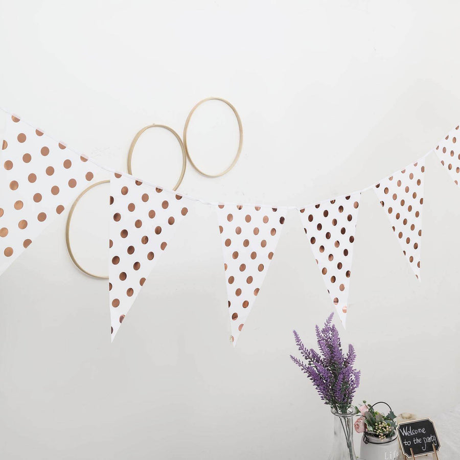 7.5ft | Rose Gold Polka Dot Print Triangle Pennant Flag Party Banner