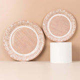 25 Pack Natural Burlap Print Paper Salad Plates with Floral Lace Rim