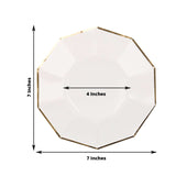 White 7inch Geometric Dessert Salad Paper Plates, Disposable Appetizer Plates Gold Foil Rim