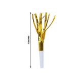 Gold foil party horn with 7-inch length for celebrations.
