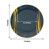 10 Pack | 7inch Navy Blue and Gold Brush Stroked Round Plastic Dessert Plates