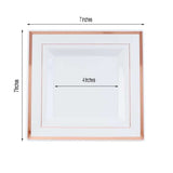 10 Pack - 7inch Rose Gold Trim White Square Plastic Salad Dessert Plates