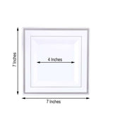 10 Pack - 7inch Silver Trim White Square Plastic Salad Dessert Plates