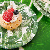 25 Pack | Tropical Palm Leaf Mix 7inch Dessert Disposable Paper Plates, Appetizer Salad Plates