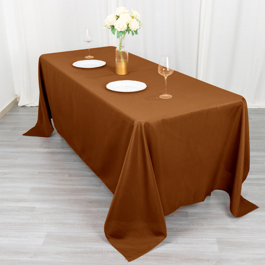 72x120inch Cinnamon Brown Seamless Polyester Rectangle Tablecloth, Reusable Linen Tablecloth
