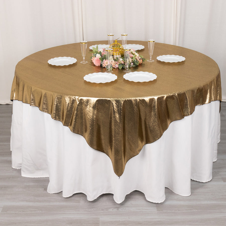 72x72inch Antique Gold Shimmer Sequin Dots Square Polyester Table Overlay