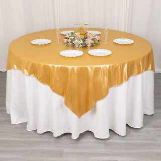 Effortless Elegance with the Gold Shimmer Sequin Dots Square Polyester Table Overlay