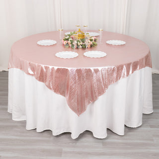 Add Glamour and Versatility to Your Event with the Rose Gold Sequin Dots Square Polyester Table Overlay