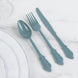 72 Pack Dusty Blue Plastic Silverware Set in Baroque Style, Heavy Duty Disposable Forks