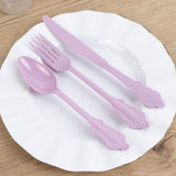 72 Pack Lavender Lilac Plastic Silverware Set in Baroque Style