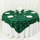 72inch x 72inch Hunter Emerald Green 3D Rosette Satin Table Overlay