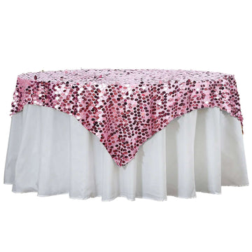 72"x72" Pink Big Payette Sequin Square Table Overlay