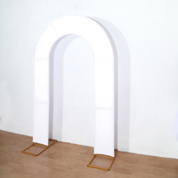 8ft White Spandex Fitted Open Arch Wedding Arch Cover, Double-Sided U-Shaped Backdrop Slipcover