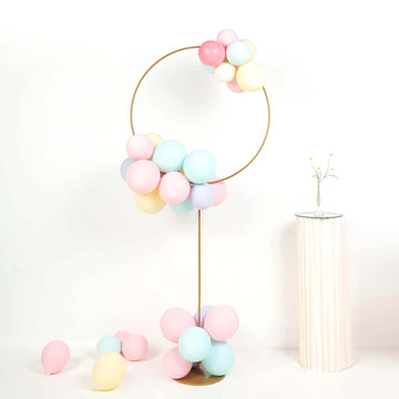 7ft Gold Balloon Column With Hoop Flower Pillar Stand, Metal Arch Table Centerpiece - Height Adjustable