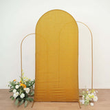 7ft Gold Shimmer Tinsel Spandex Chiara Backdrop Stand Cover For Fitted Round Top Wedding Arch
