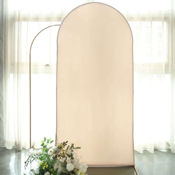 7ft Matte Beige Spandex Fitted Chiara Backdrop Stand Cover For Round Top Wedding Arch