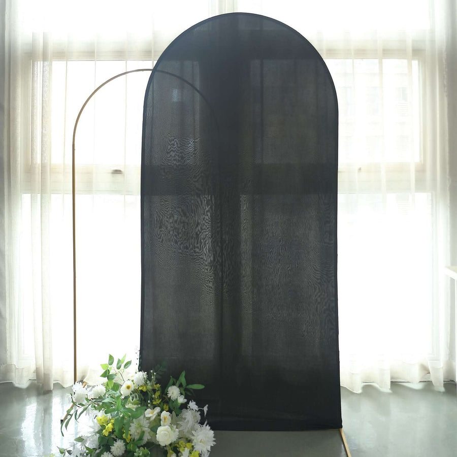 7ft Matte Black Spandex Fitted Chiara Backdrop Stand Cover For Round Top Wedding Arch