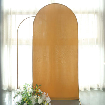 7ft Matte Gold Spandex Fitted Chiara Backdrop Stand Cover For Round Top Wedding Arch