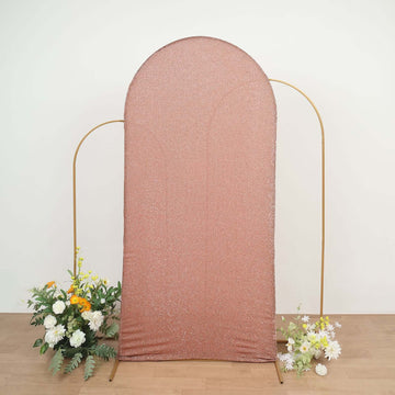 7ft Rose Gold Shimmer Tinsel Spandex Chiara Backdrop Stand Cover For Fitted Round Top Wedding Arch